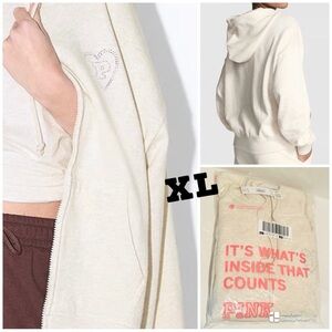 VS PINK NWT Valentines Day Bling Heather Fleece Full-Zip Hoodie